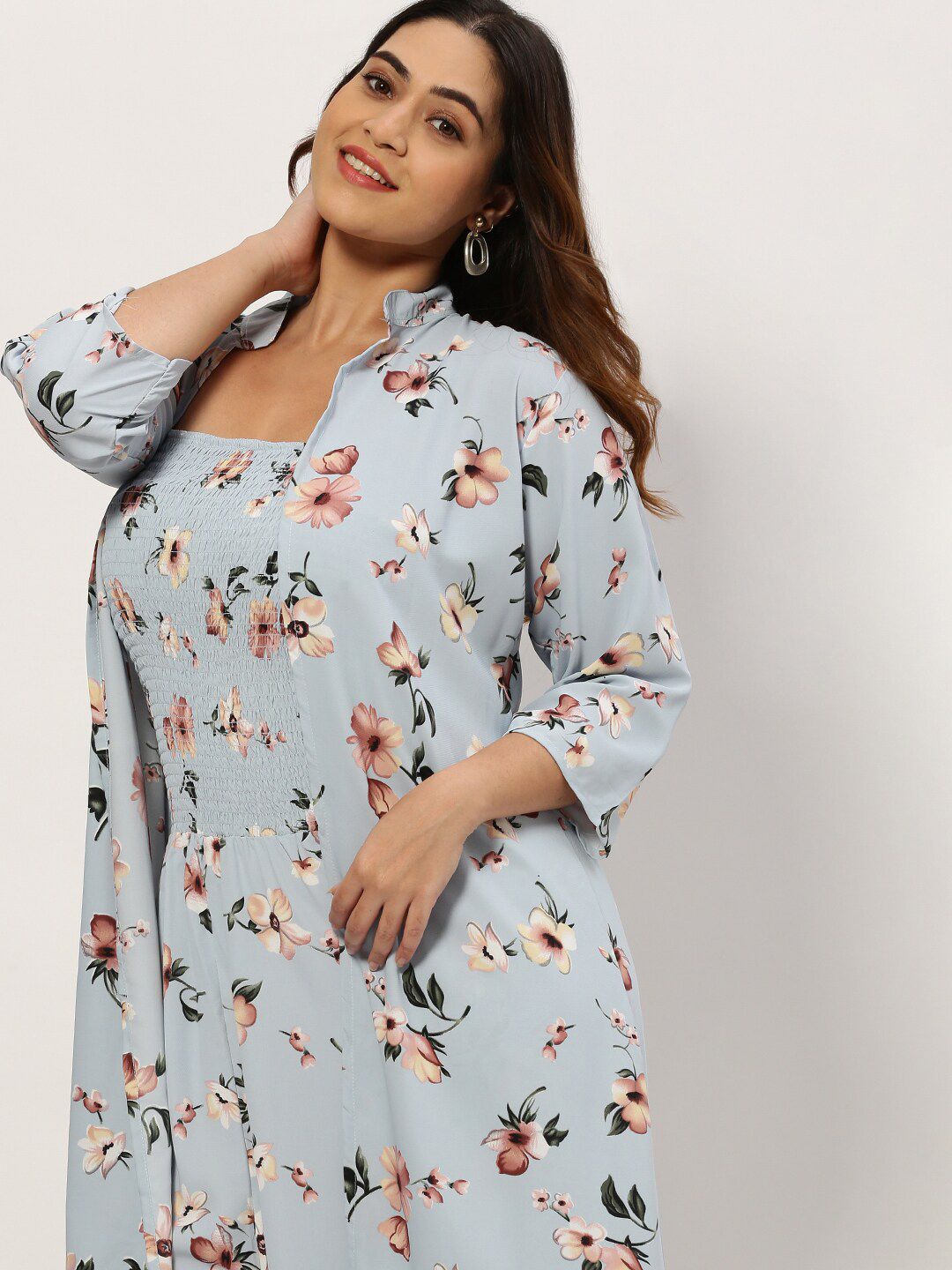 SHOWOFFFF Women Plus Size Floral Printed Smocked Basic Jumpsuit With Shrug-picture-27
