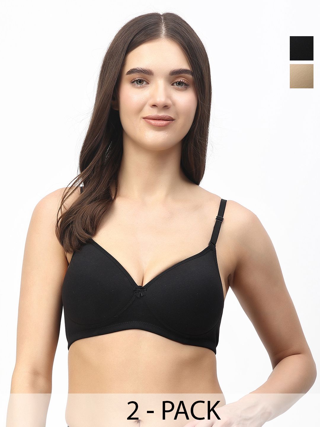 Floret Pack of 2 Seamless Heavily Padded Pushup T-Shirt Bra Molded Cup Multiway Straps