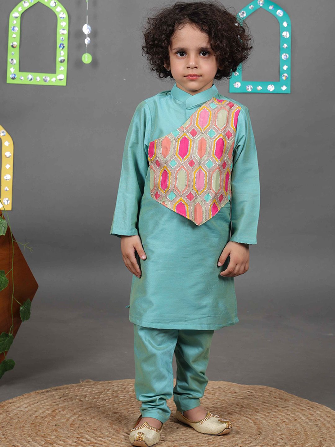 Maaikid Boys Band Collar Straight Kurta with Churidar-picture-43