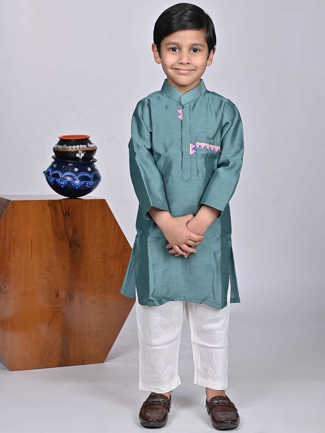 Maaikid Boys Chanderi Silk Kurta with Trousers-picture-14
