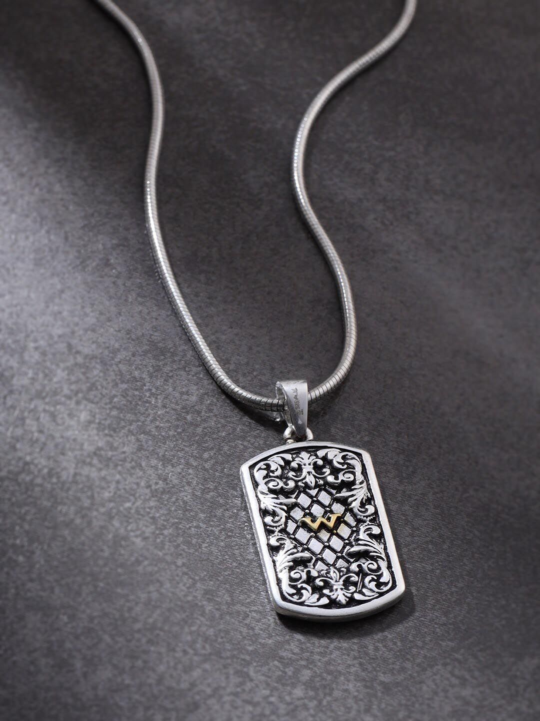 Kicky And Perky Men 92.5 Sterling Silver The Ornate Filigree Crest Pendant with Chain-picture-12
