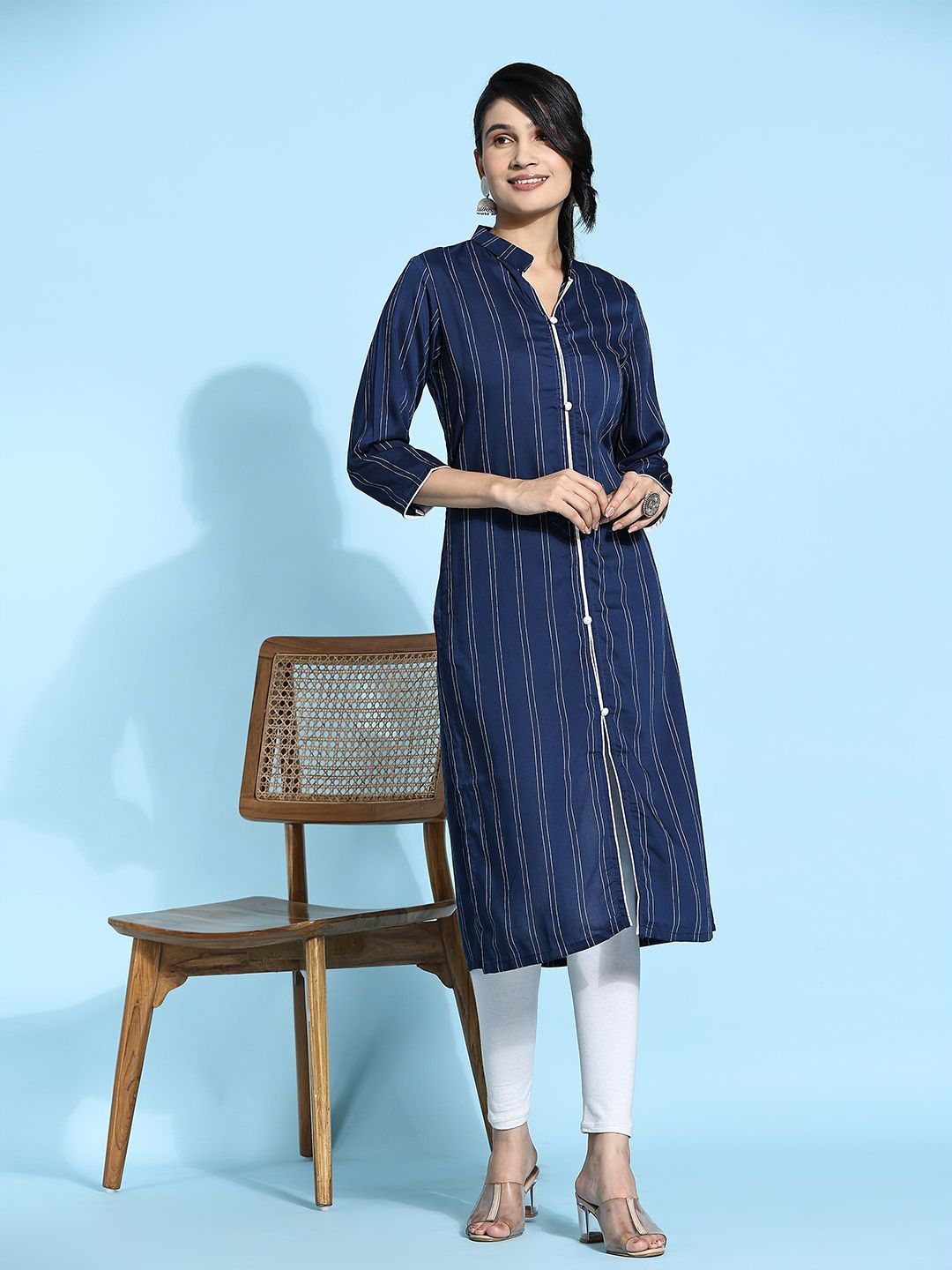 RACHNA Vertical Striped Mandarin Collar Kurta-picture-14