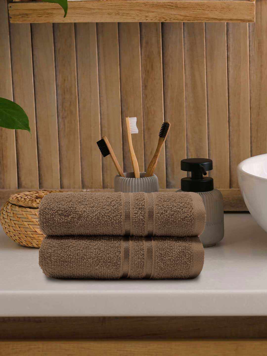 MYTRIDENT 2 Pcs Brown 400 GSM Pure Cotton Hand Towels-image-48