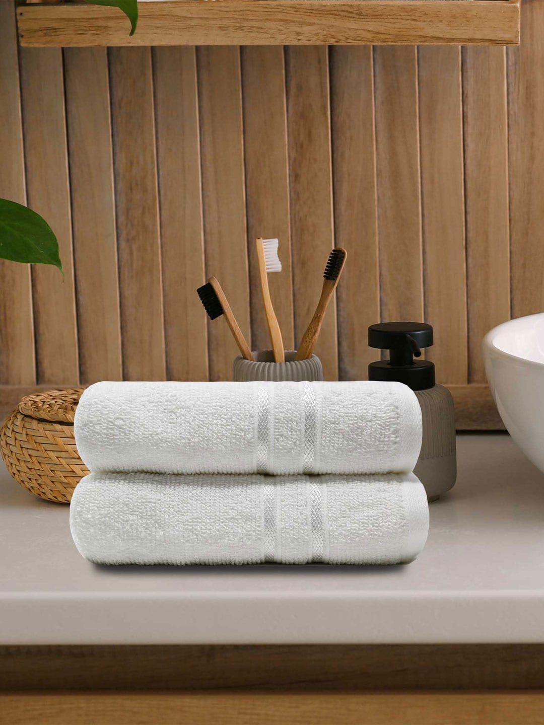 MYTRIDENT White 2-Pieces 400 GSM Pure Cotton Hand Towels-image-19