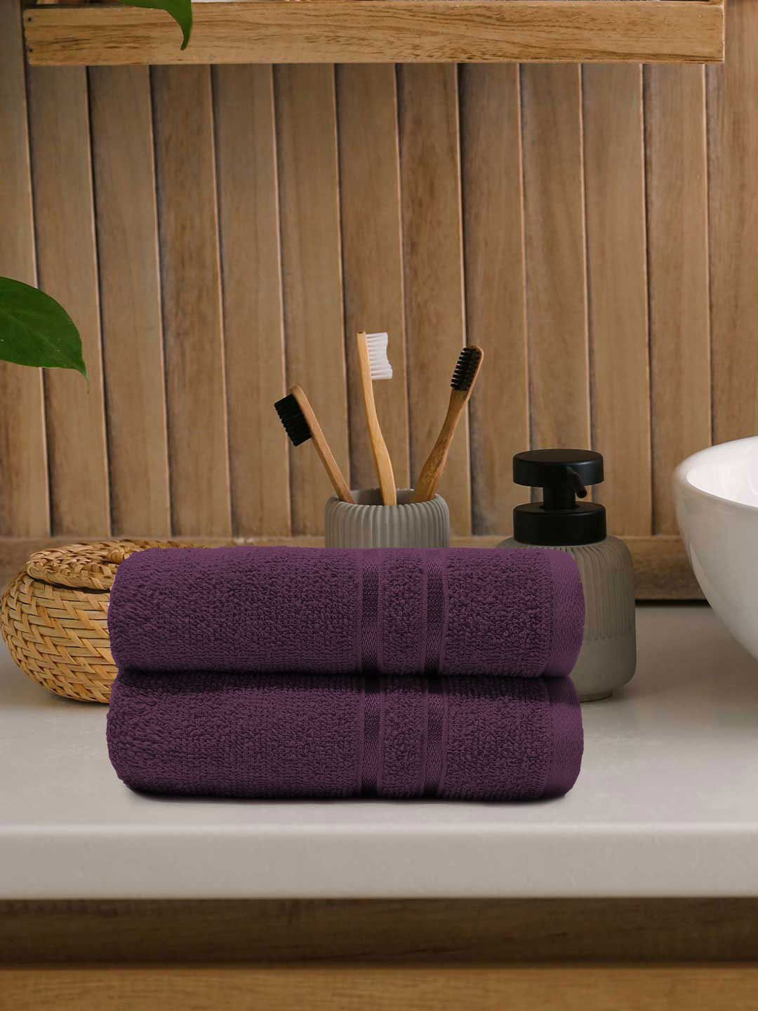 MYTRIDENT 2 Pcs Purple 400 GSM Pure Cotton Hand Towels-picture-12