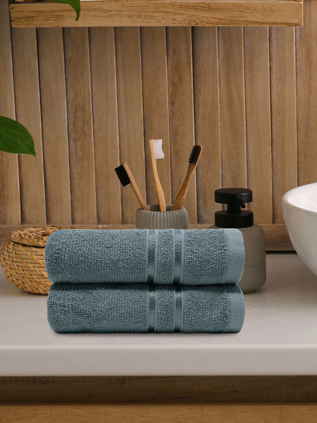 MYTRIDENT Tridnt Grey 2-Pieces Cotton 400 GSM Hand Towels-image-21
