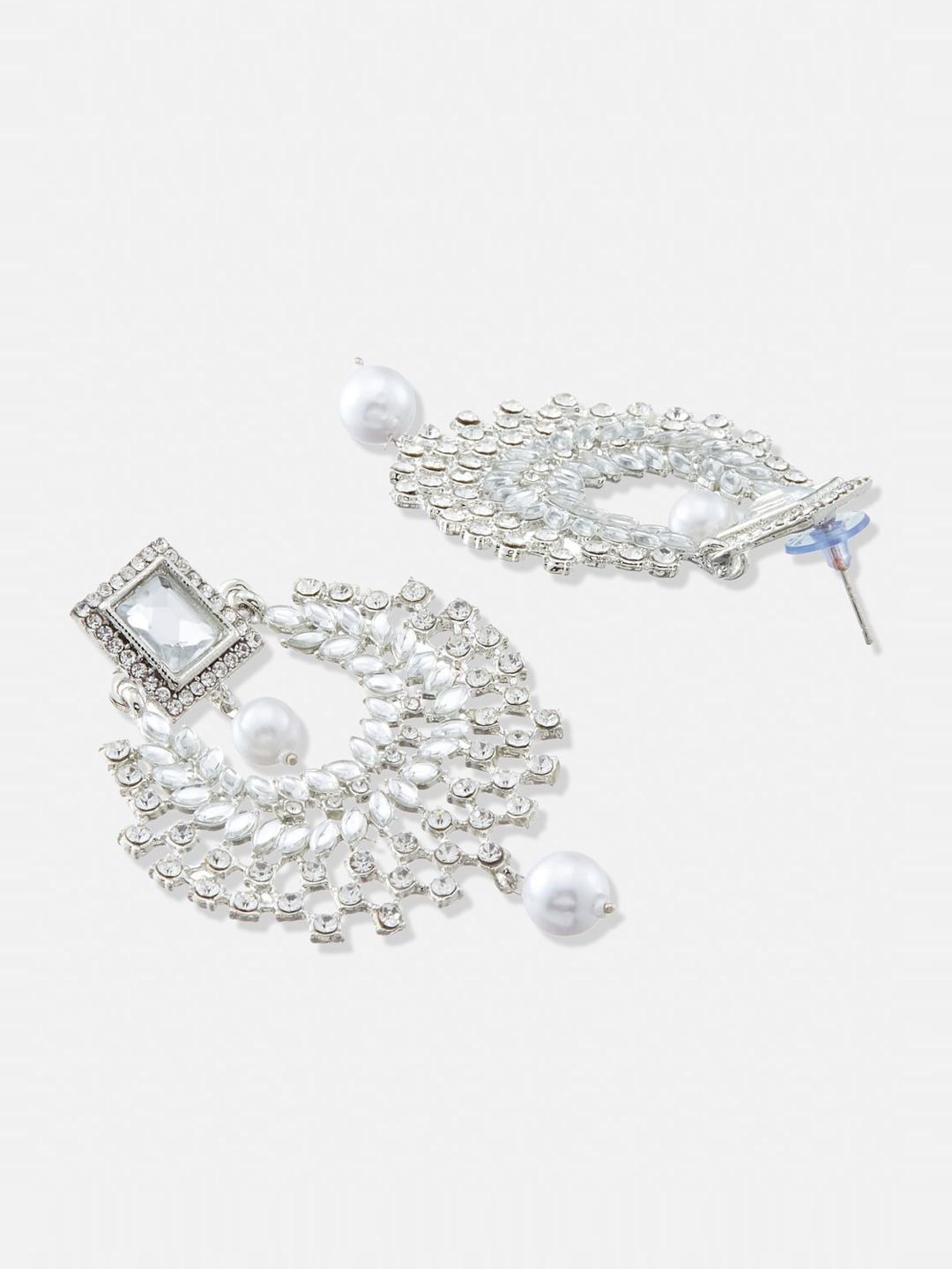 ATIBELLE Set Of 2 Silver-Plated Kundan Studded Contemporary Chandbalis
