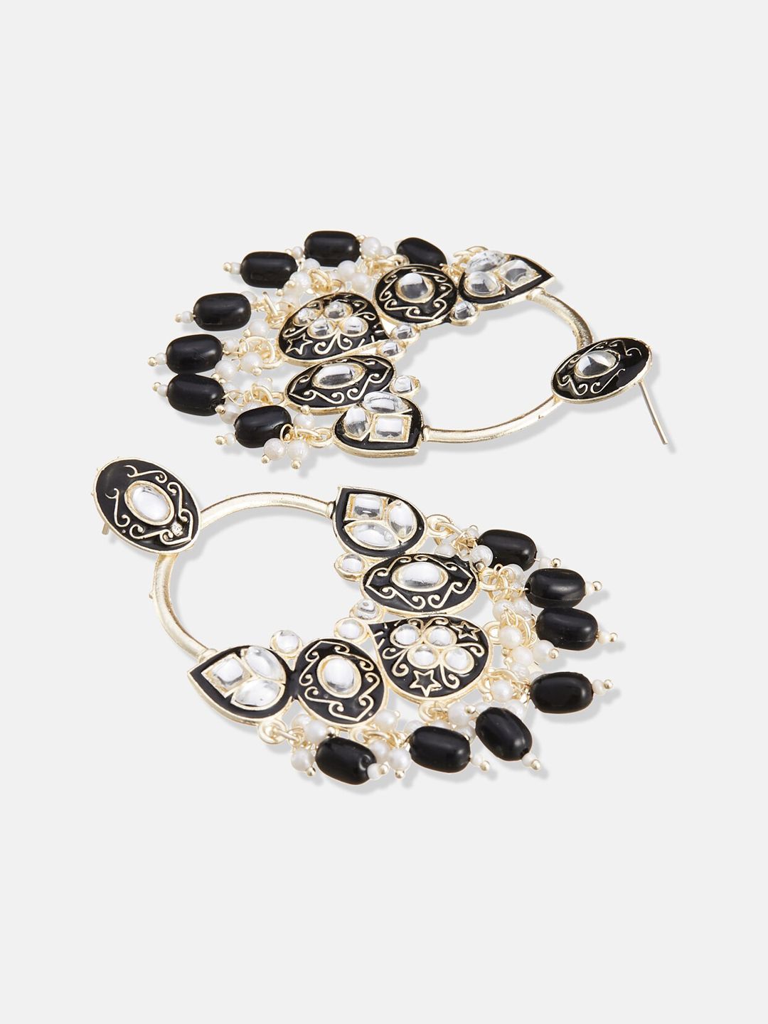 ATIBELLE  Set of 2 Silver-Gold Plated & Kundan stone studded Contemporary Drop Earrings