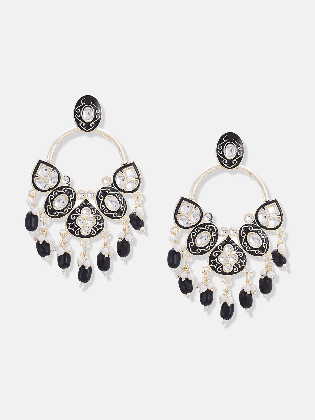 ATIBELLE  Set of 2 Silver-Gold Plated & Kundan stone studded Contemporary Drop Earrings