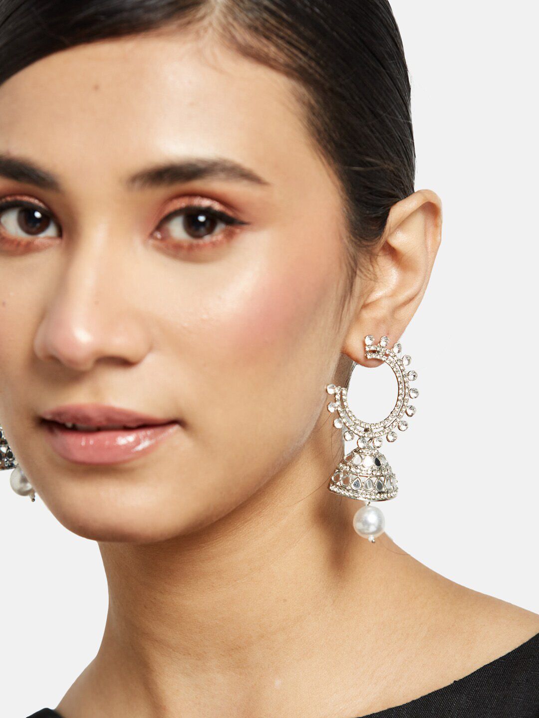 ATIBELLE Silver-Plated Contemporary Jhumkas Earrings