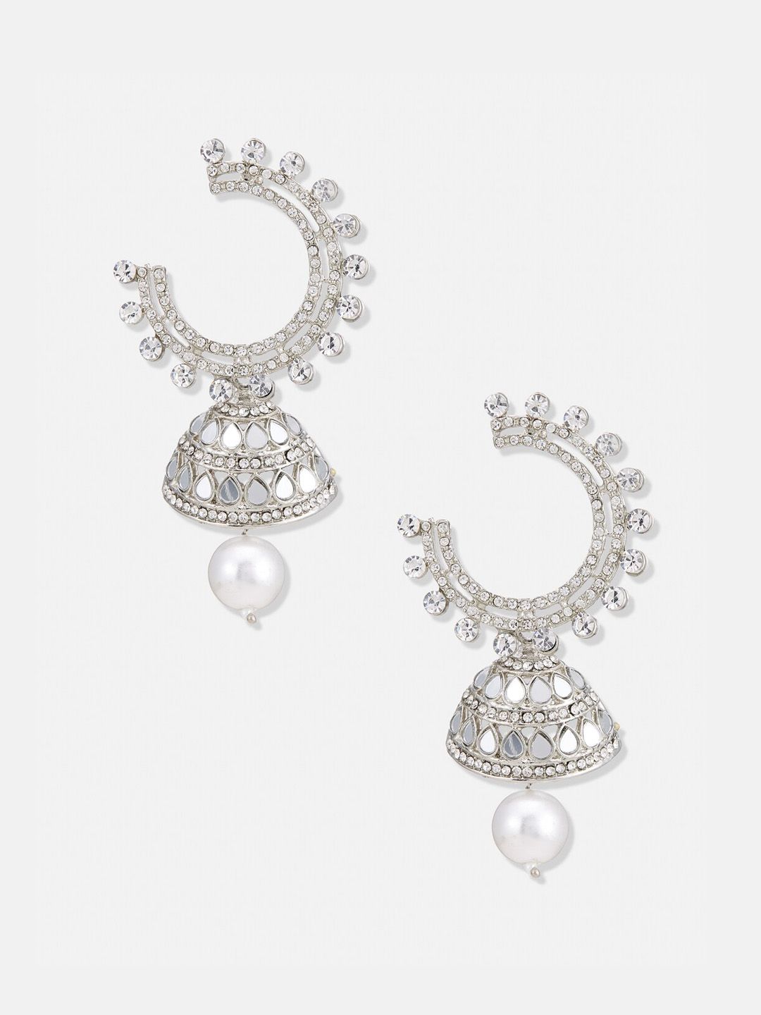 ATIBELLE Silver-Plated Contemporary Jhumkas Earrings