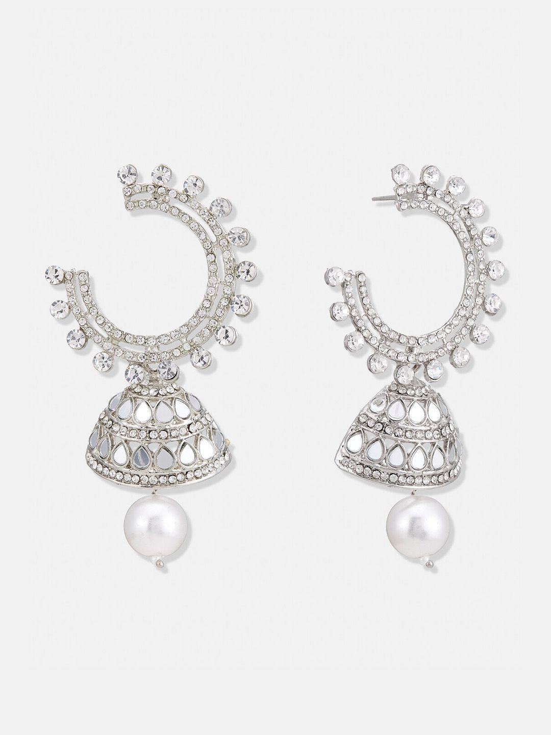 ATIBELLE Silver-Plated Contemporary Jhumkas Earrings