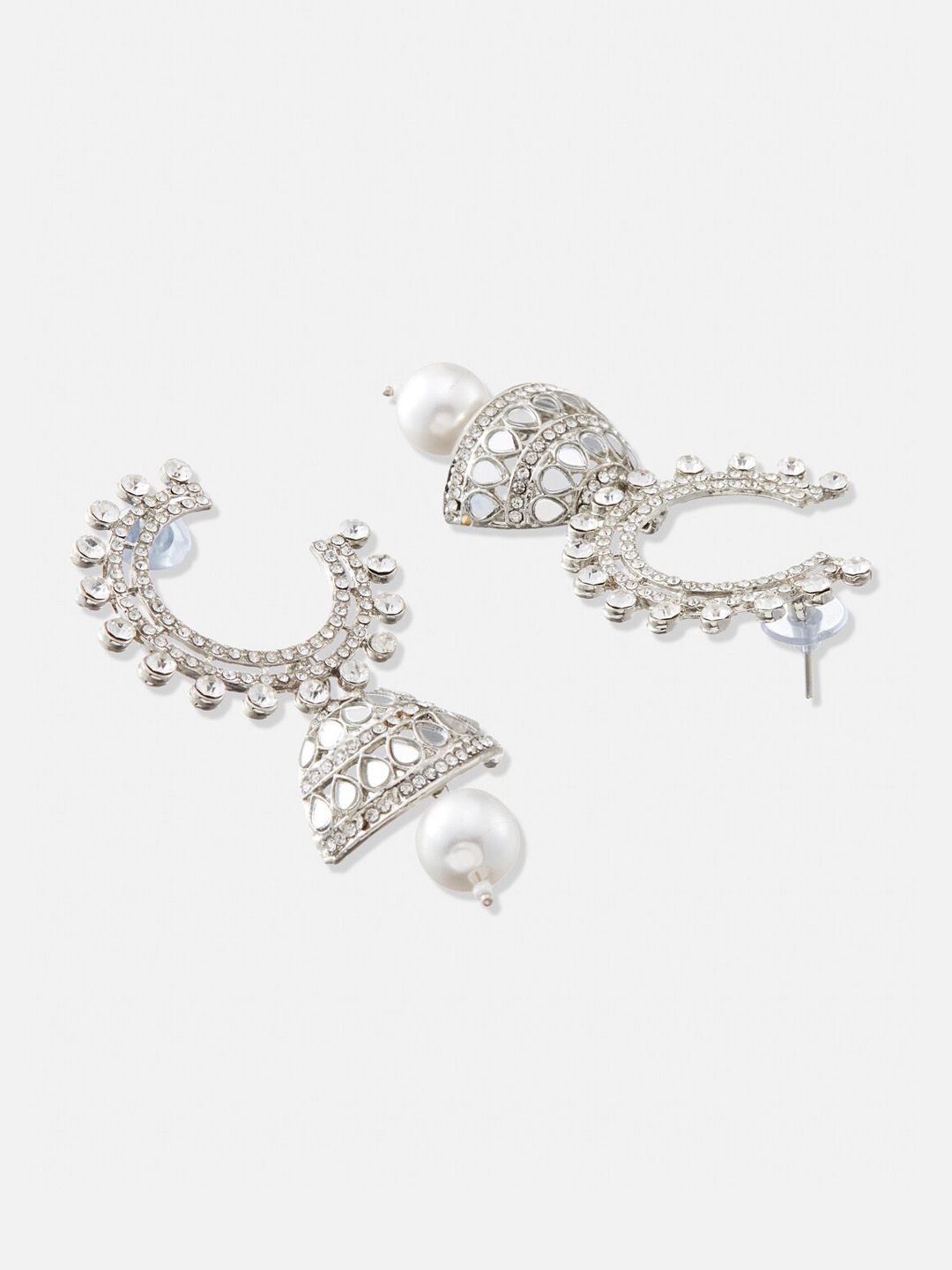 ATIBELLE Silver-Plated Contemporary Jhumkas Earrings