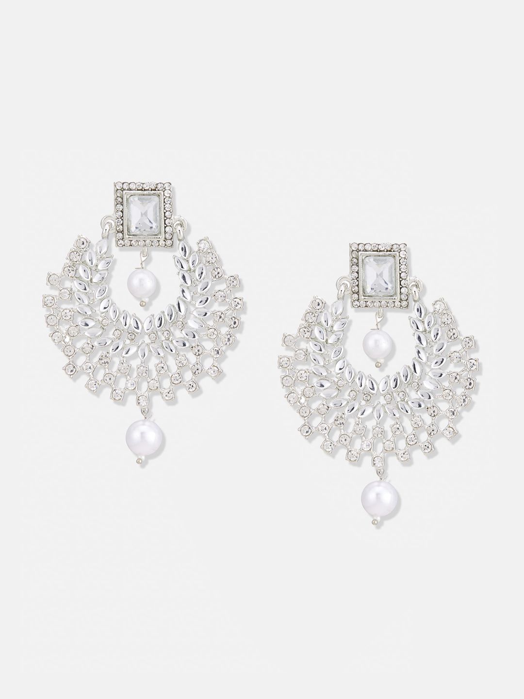 ATIBELLE Set Of 2 Silver Plated Contemporary Chandbalis