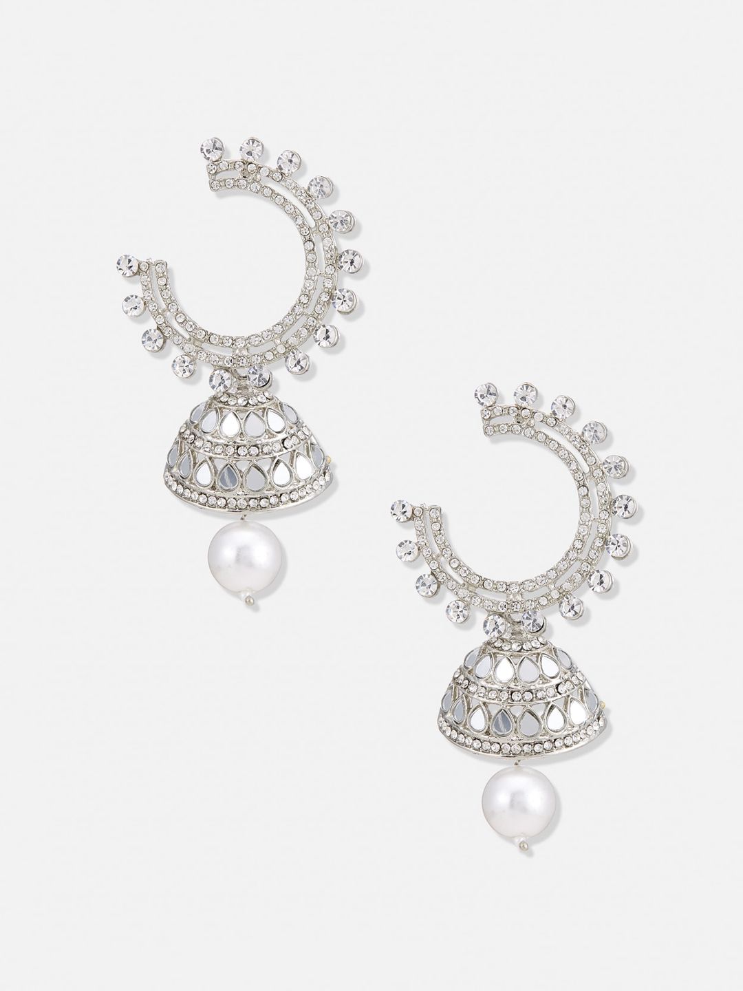 ATIBELLE Set Of 2 Silver Plated Contemporary Half Hoop Earrings