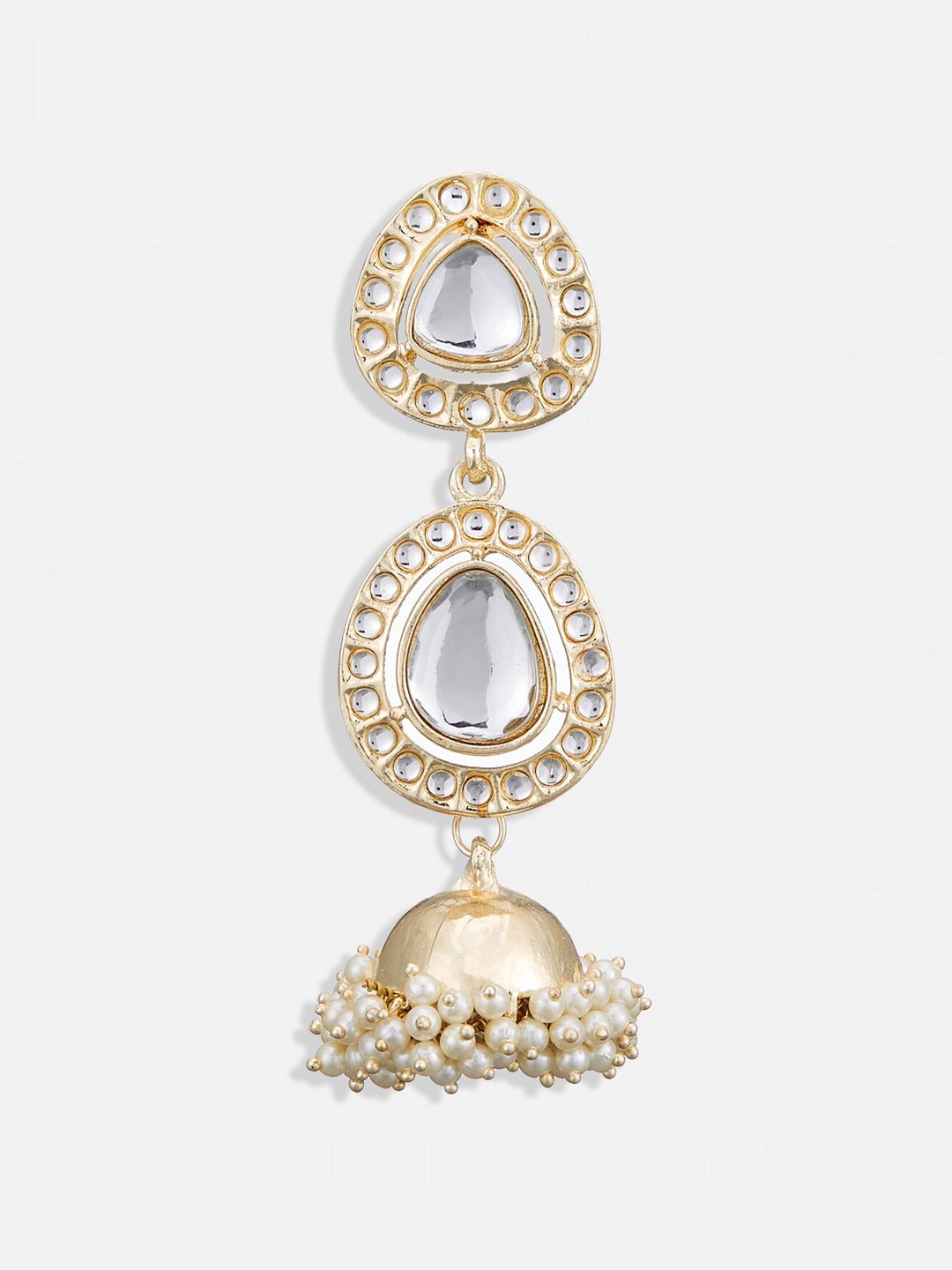 ATIBELLE Gold Plated Artificial Stones Studded Layered Contemporary Jhumkas Earrings