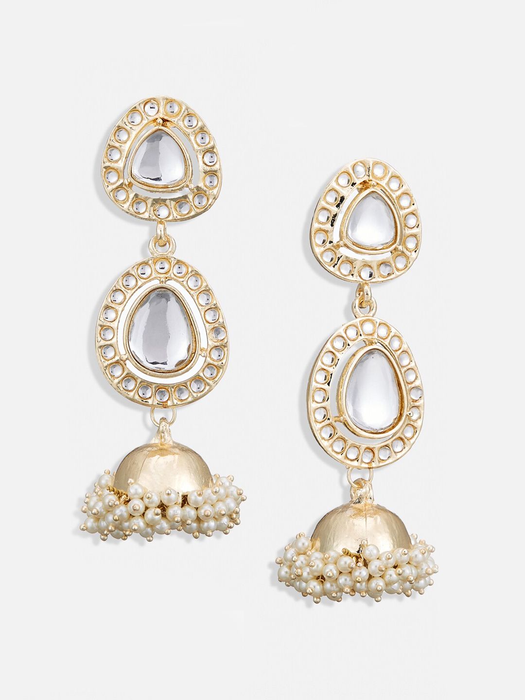ATIBELLE Gold Plated Artificial Stones Studded Layered Contemporary Jhumkas Earrings