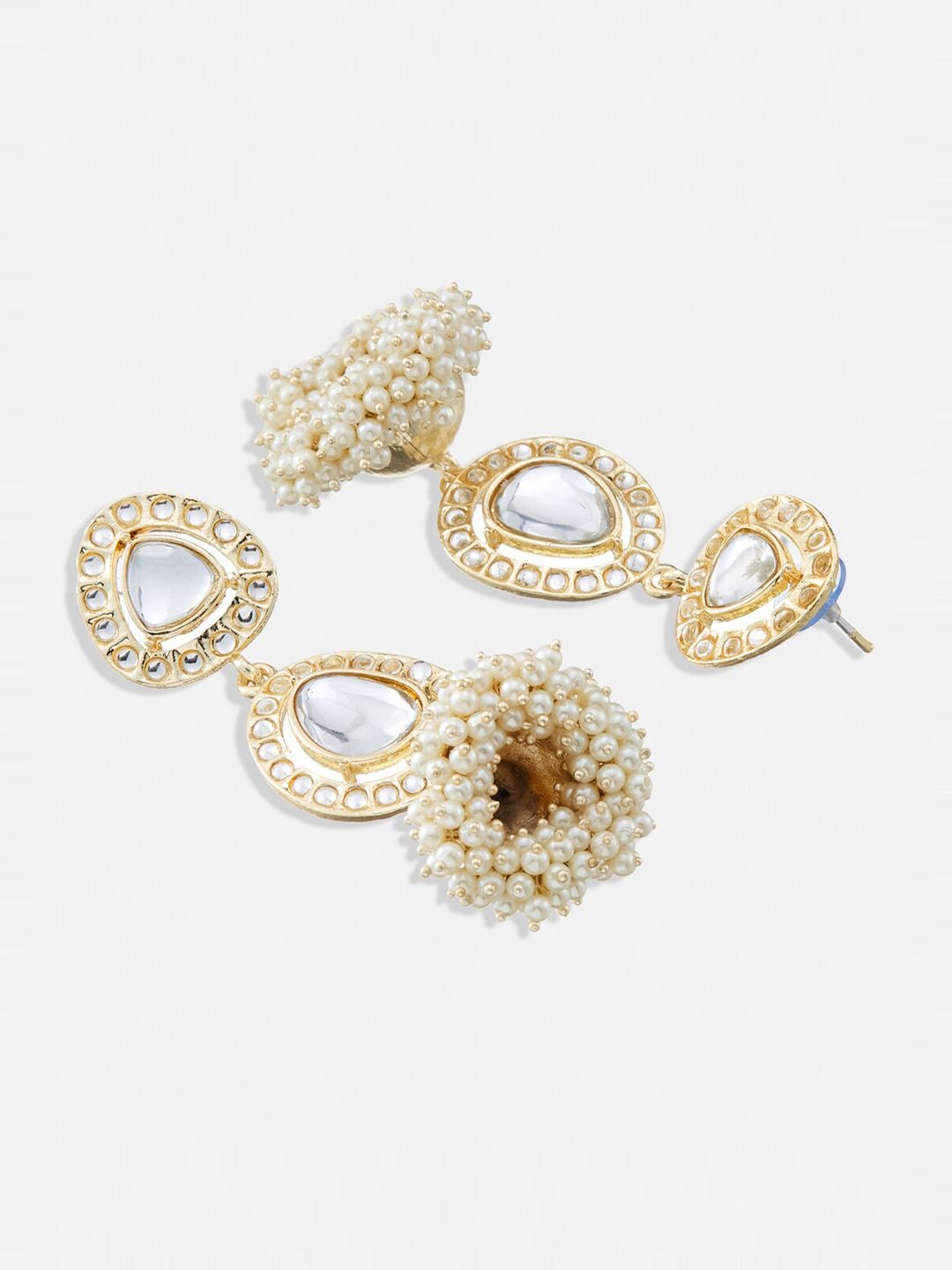 ATIBELLE Gold Plated Artificial Stones Studded Layered Contemporary Jhumkas Earrings