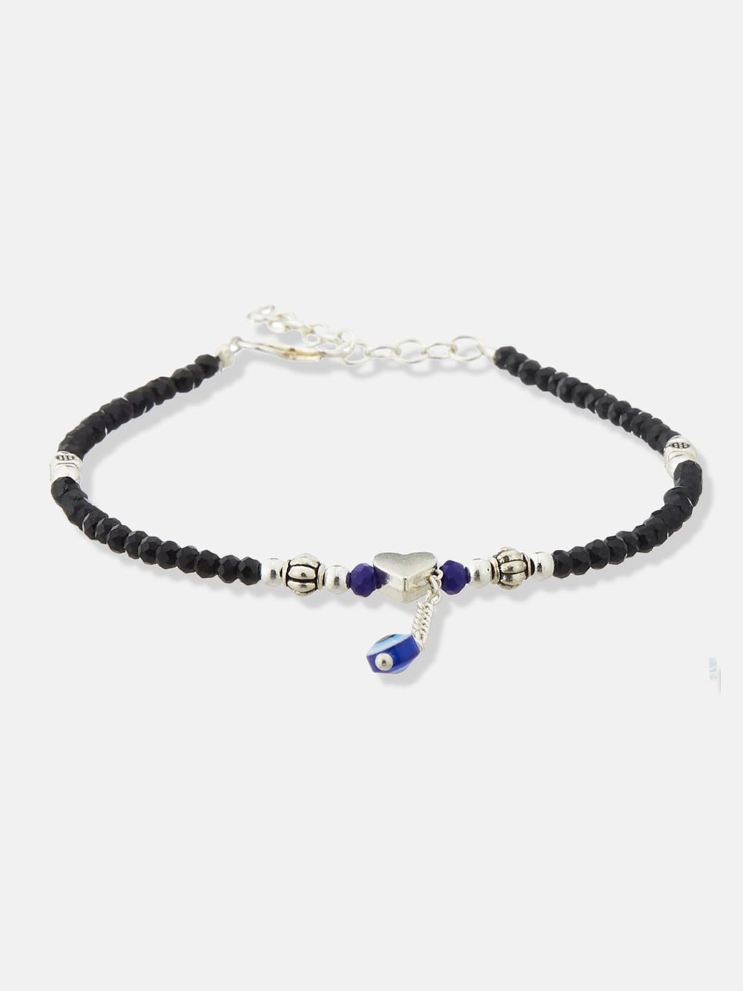 ATIBELLE Set Of 4 Silver-Plated Stone Studded & Beaded Anklets