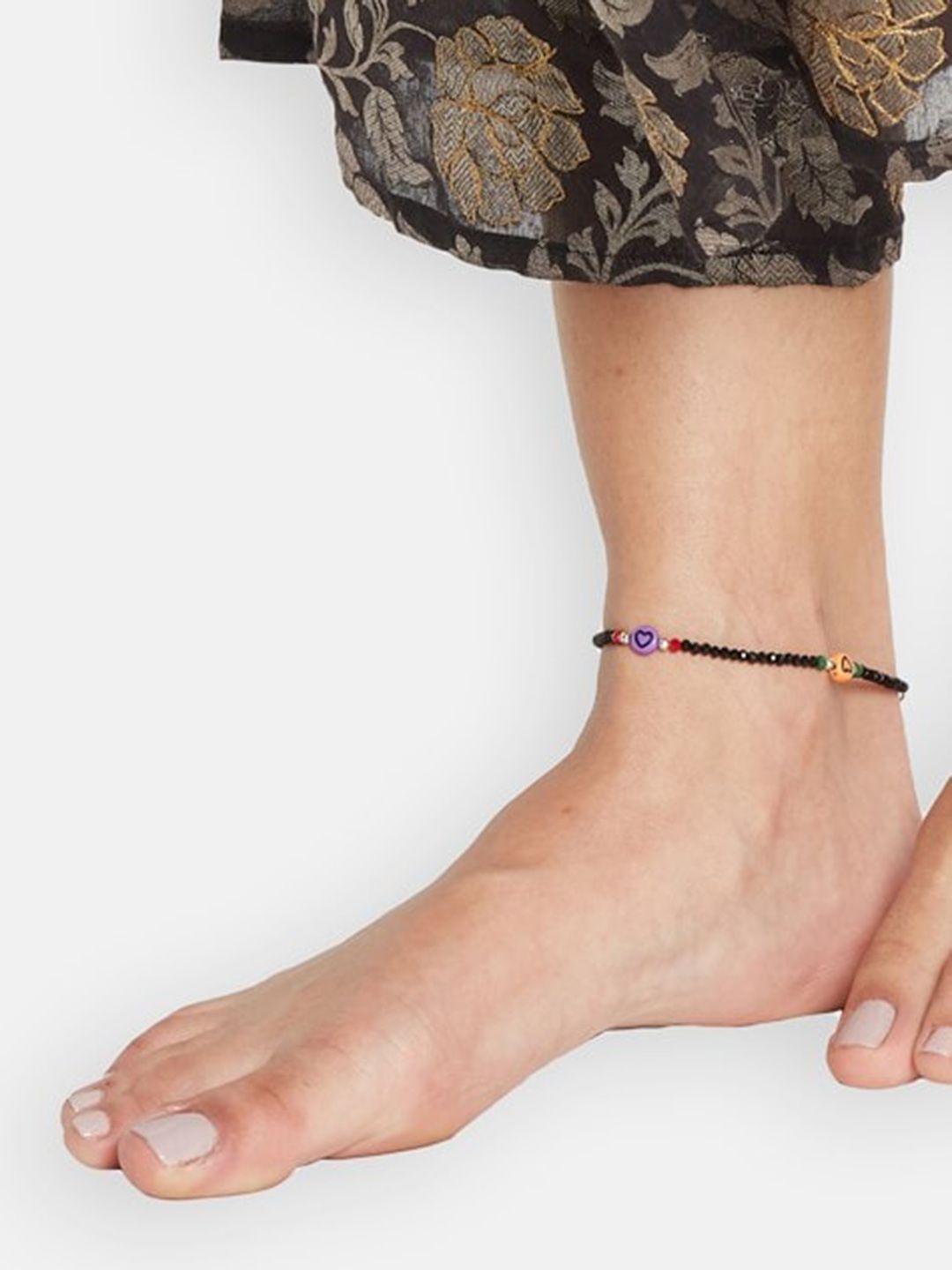 ATIBELLE Set Of 4 Silver-Plated Stone Studded & Beaded Anklets