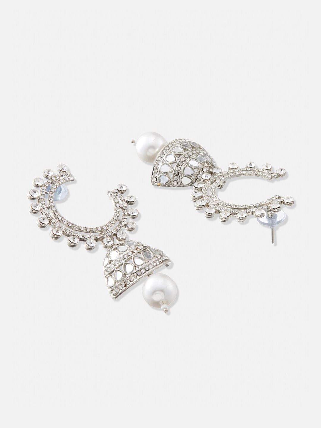 ATIBELLE Set Of 2 Silver Plated Studded With Pearl Contemporary Chandbalis  Earrings