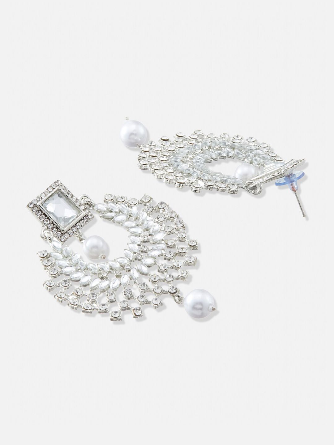 ATIBELLE Set Of 2 Silver Plated Studded With Pearl Contemporary Chandbalis  Earrings
