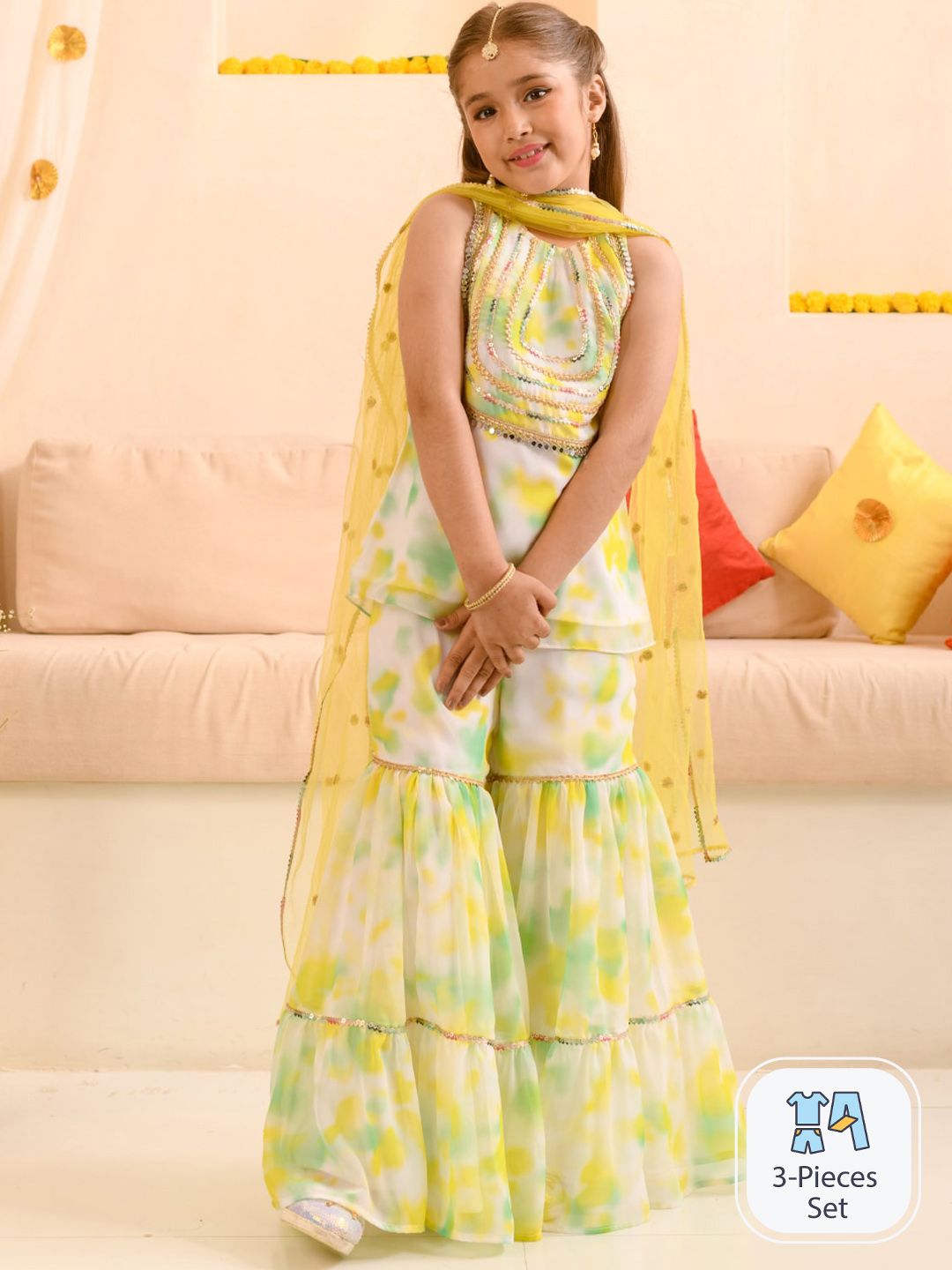 pspeaches Girls Abstract Printed Sequinned Regular A-Line Kurta & Sharara With Dupatta-picture-33