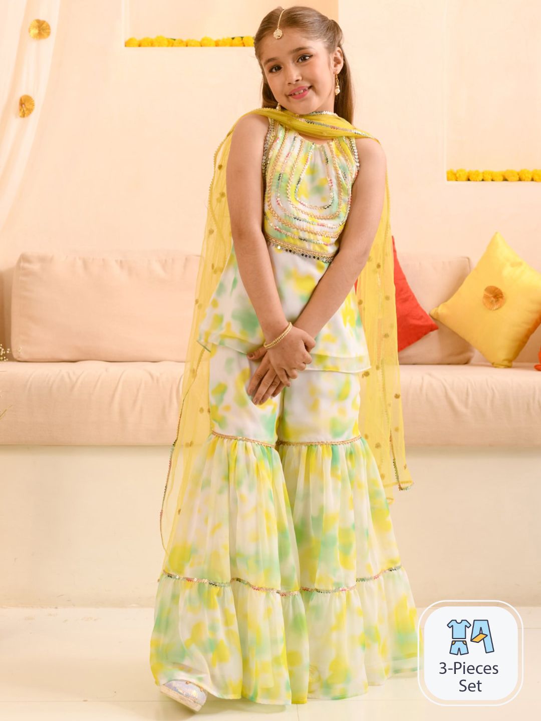 pspeaches Girls Dyed Regular Gotta Patti Kurta with Sharara & Dupatta-picture-44