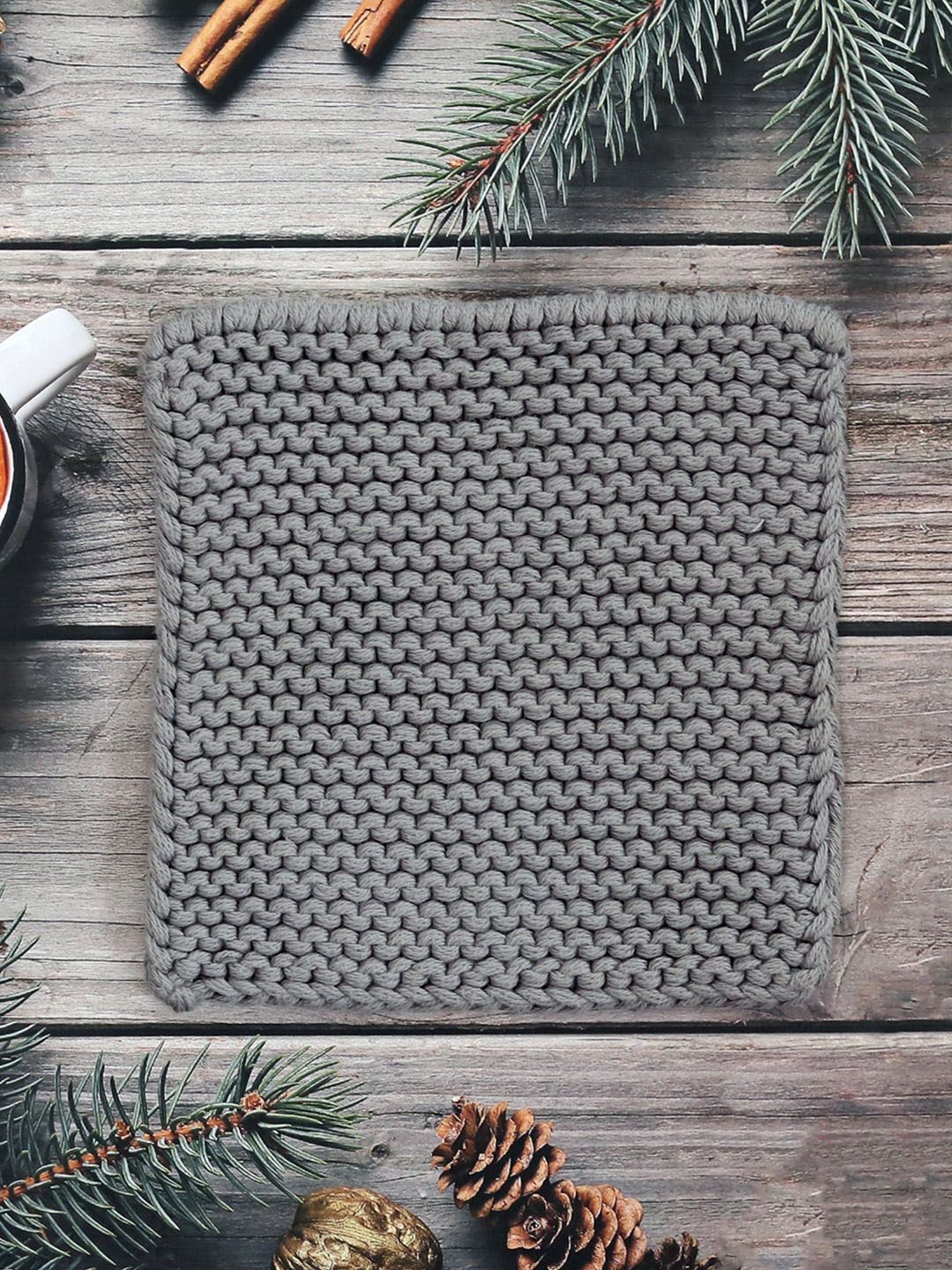 Pluchi Grey 2 Pieces Woven-Design Square Pure Cotton Table Placemats-picture-37