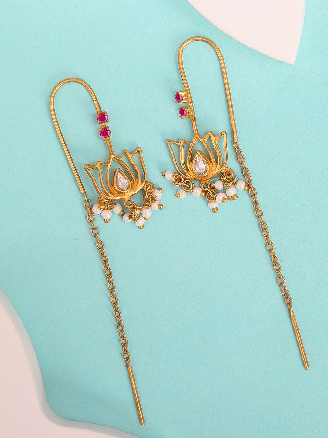 Unniyarcha 92.5 Silver Gold-Plated Silver Drop Earrings-image-4