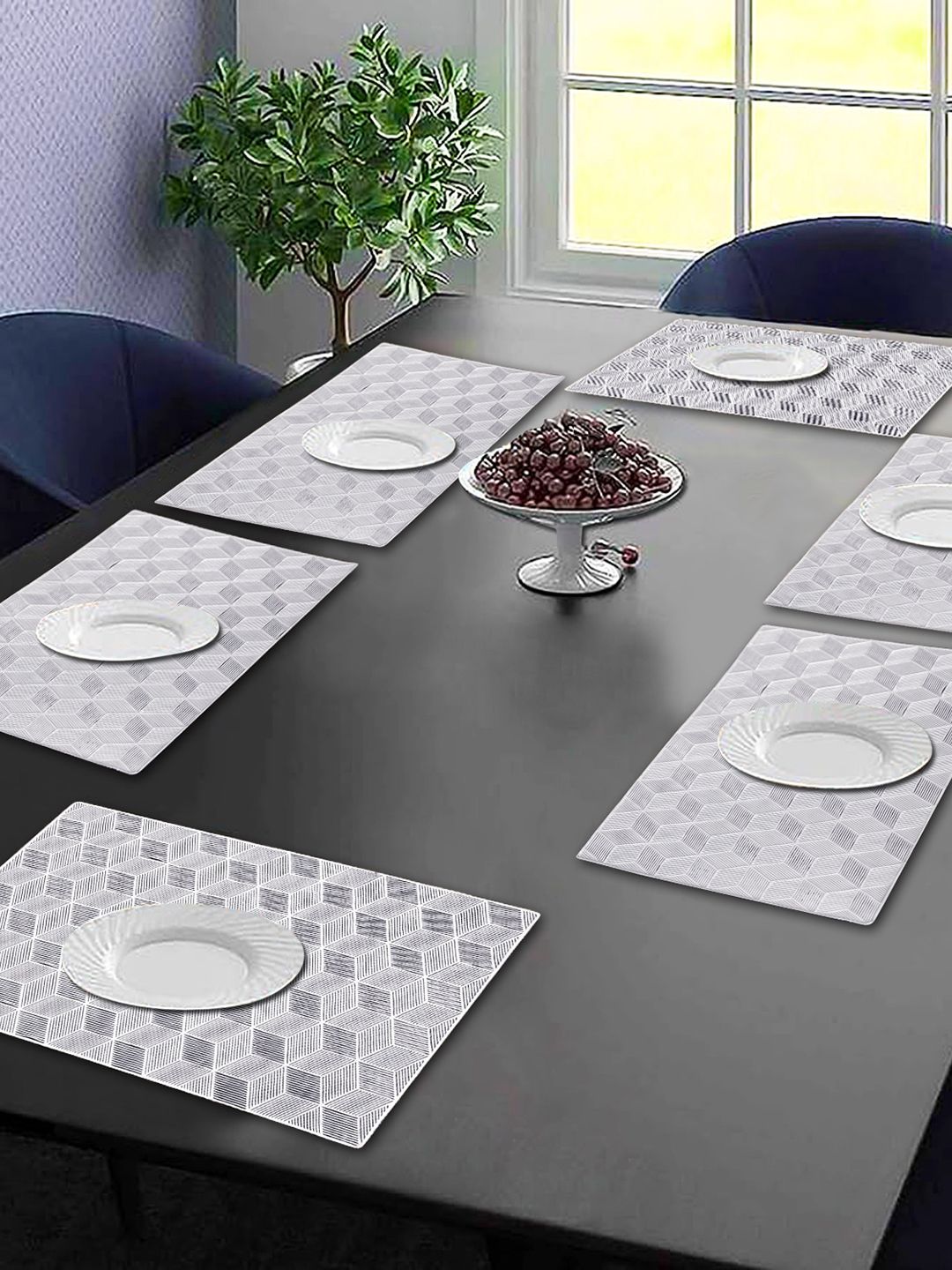 Dakshya Industries Grey & White 6-Pieces Printed Rectangle Table Placemats-picture-32