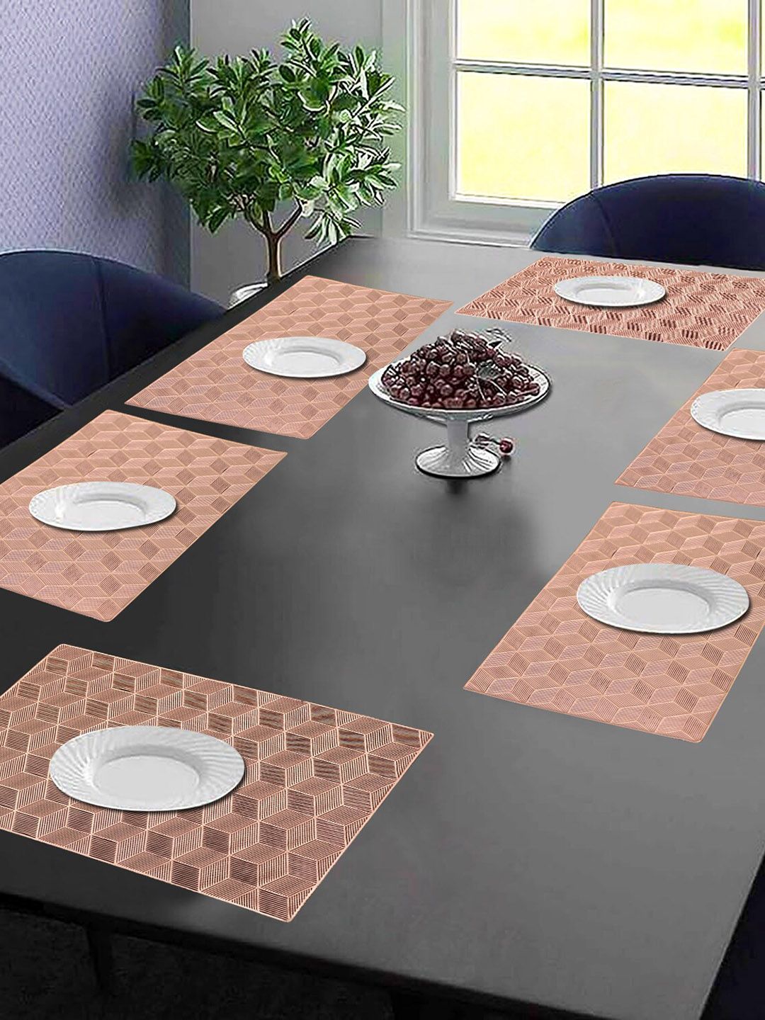 Dakshya Industries Copper Toned 6 Pieces Geometric Rectangular Table Placemats-picture-35