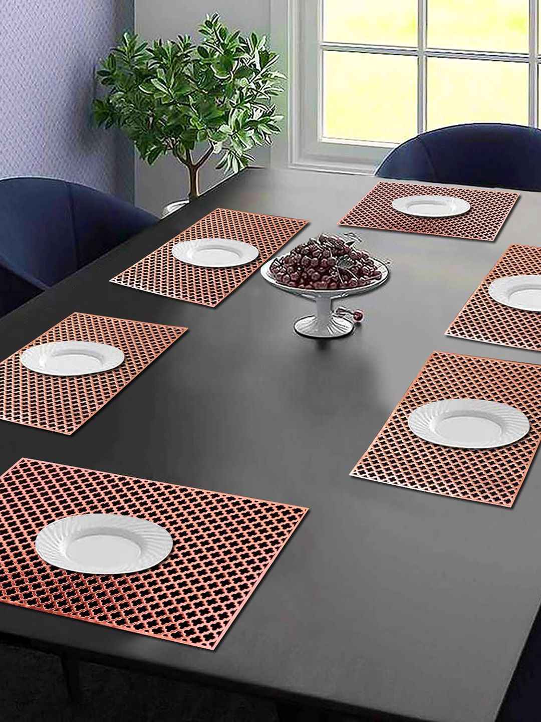 Dakshya Industries 6-Pcs Copper-Toned Self-Design Rectangular Table Placemats-picture-31