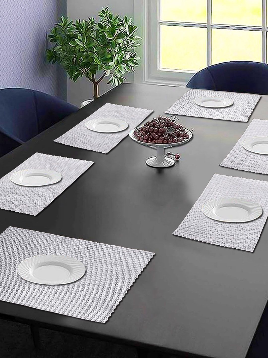 Dakshya Industries 6-Pcs Grey Self Design Rectangle Table Placemats-picture-26
