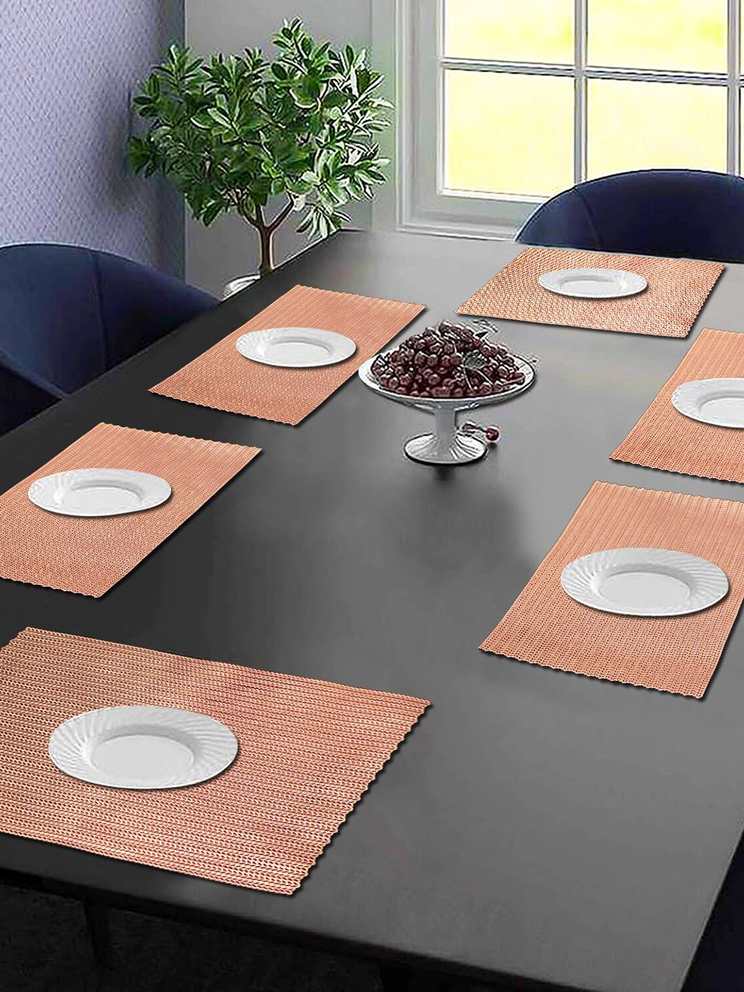 Dakshya Industries 6-Pcs Copper-Toned Self Design Rectangular Table Placemats-picture-15