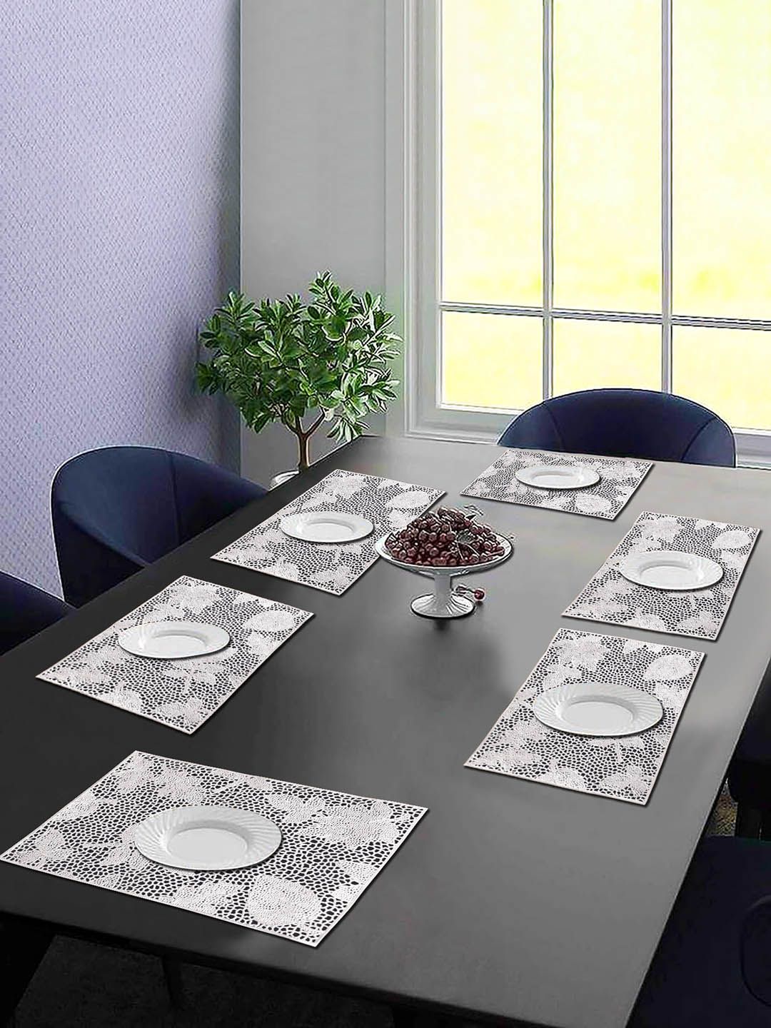 Dakshya Industries Silver Toned 6 Pieces Floral Rectangular Table Placemats-picture-11