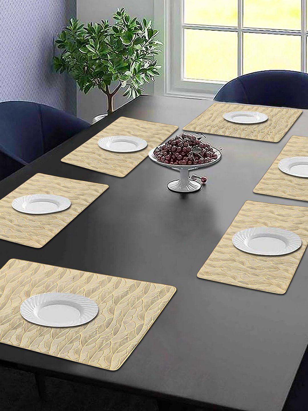 Dakshya Industries Beige 6-Pieces Floral Rectangular Table Placemats-picture-36