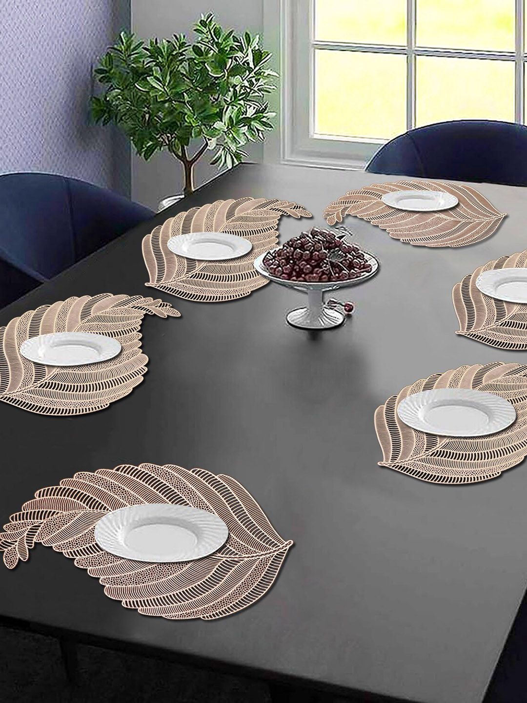 Dakshya Industries Beige 6 Pieces Floral Rectangular Table Placemats-picture-58