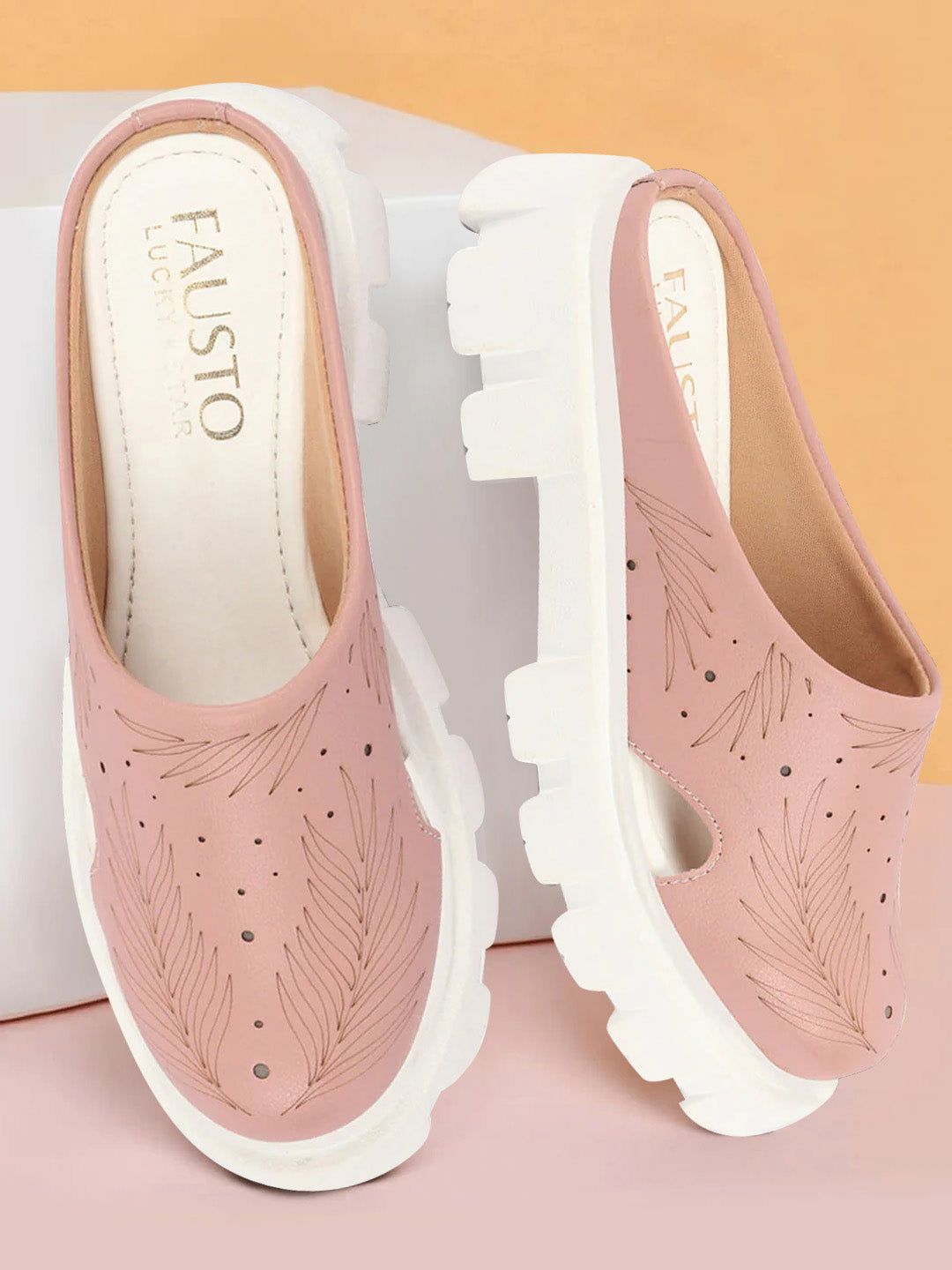 FAUSTO Women Textured Lightweight Mules With Laser Cuts-picture-32