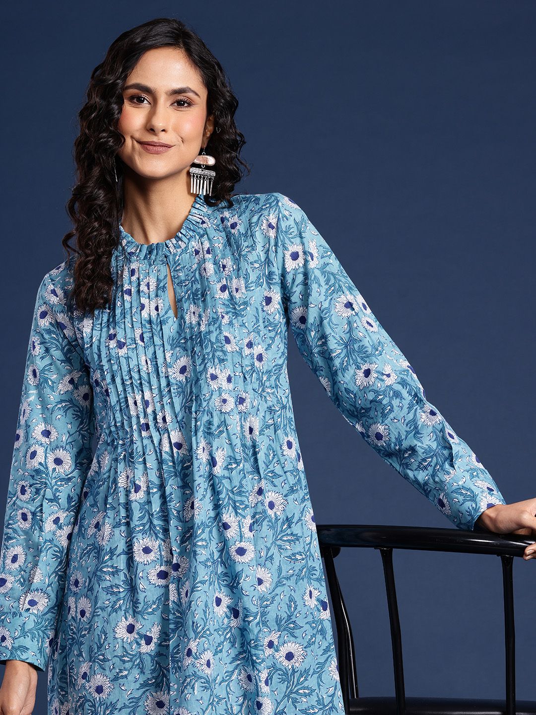 Taavi Floral Print A-Line Cotton Dress-picture-13