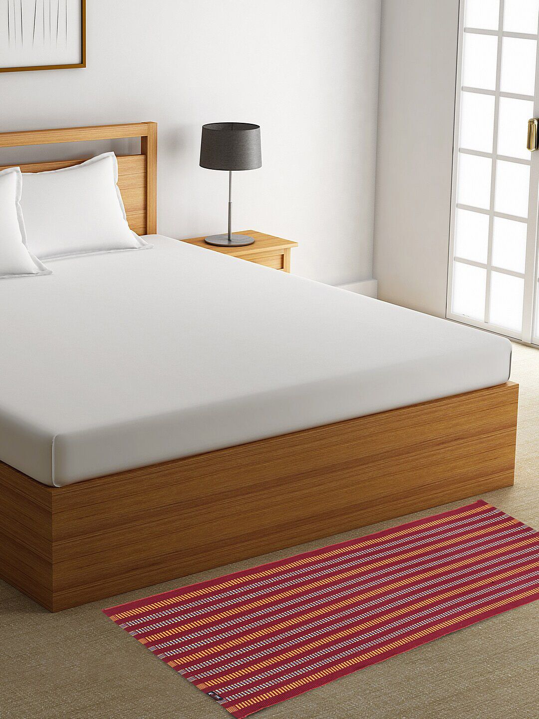 KLOTTHE Red & Orange Striped Anti-Skid Cotton Rugs-image-36