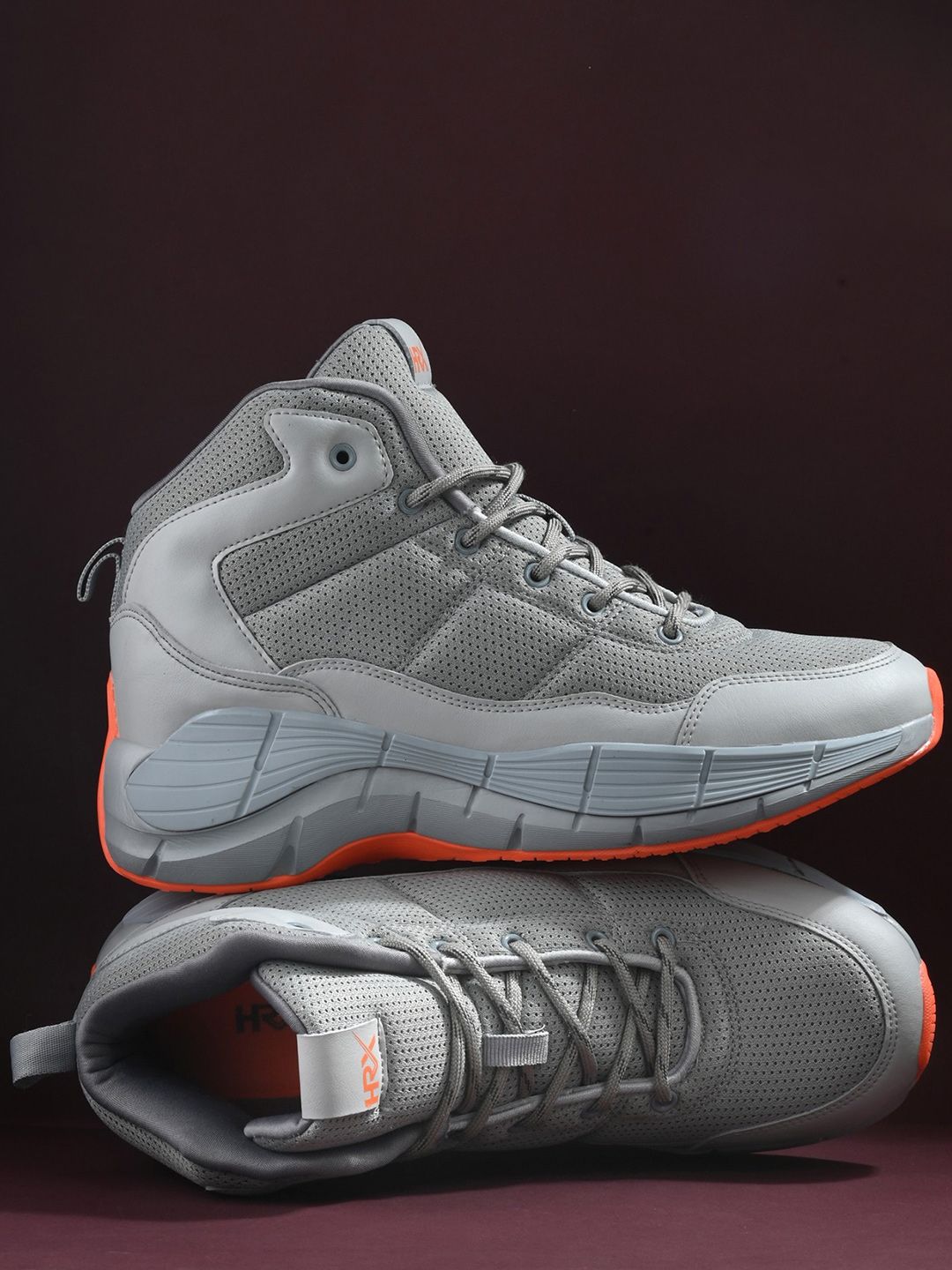 HRX by Hrithik Roshan Men Grey Mid Top Mesh Basketball Shoes-image-3