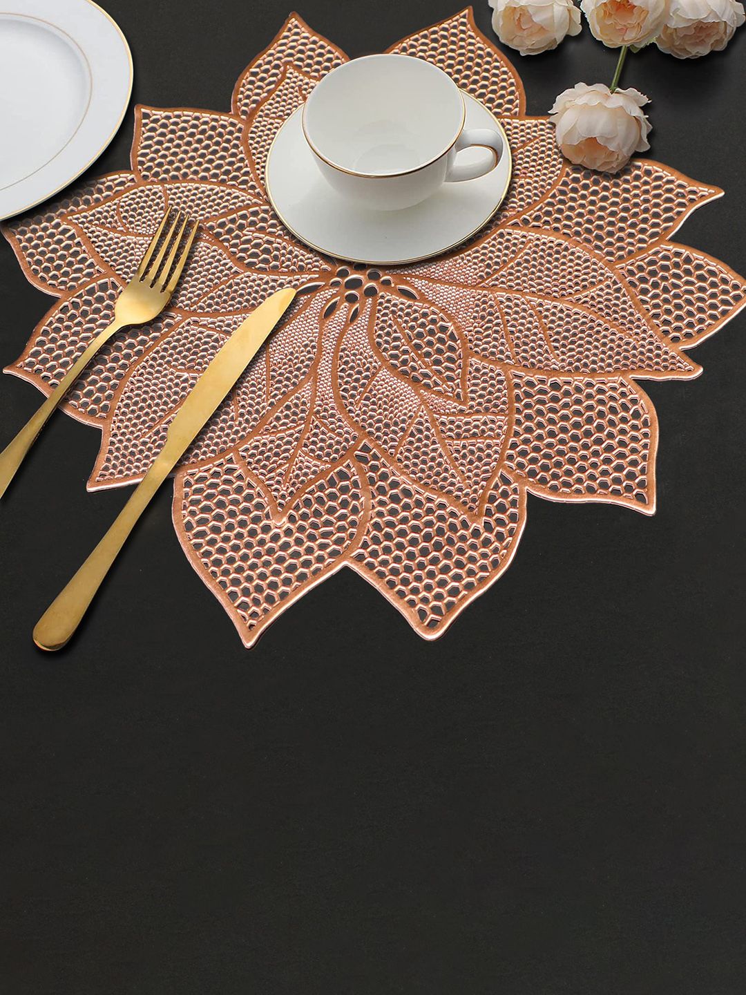 Dakshya Industries Copper-Toned 2-Pieces Flower Shaped Copper Table Placemats-picture-30
