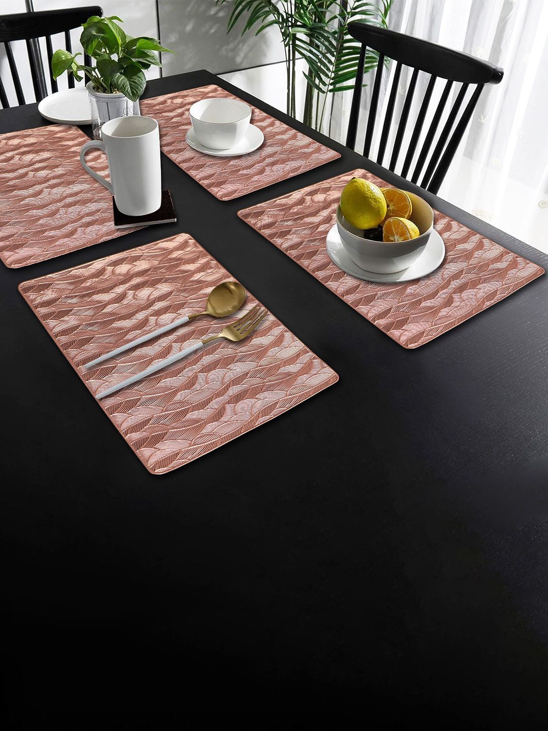 Dakshya Industries Copper Toned 4 Pieces Textured Rectangle Table Placemats-picture-31