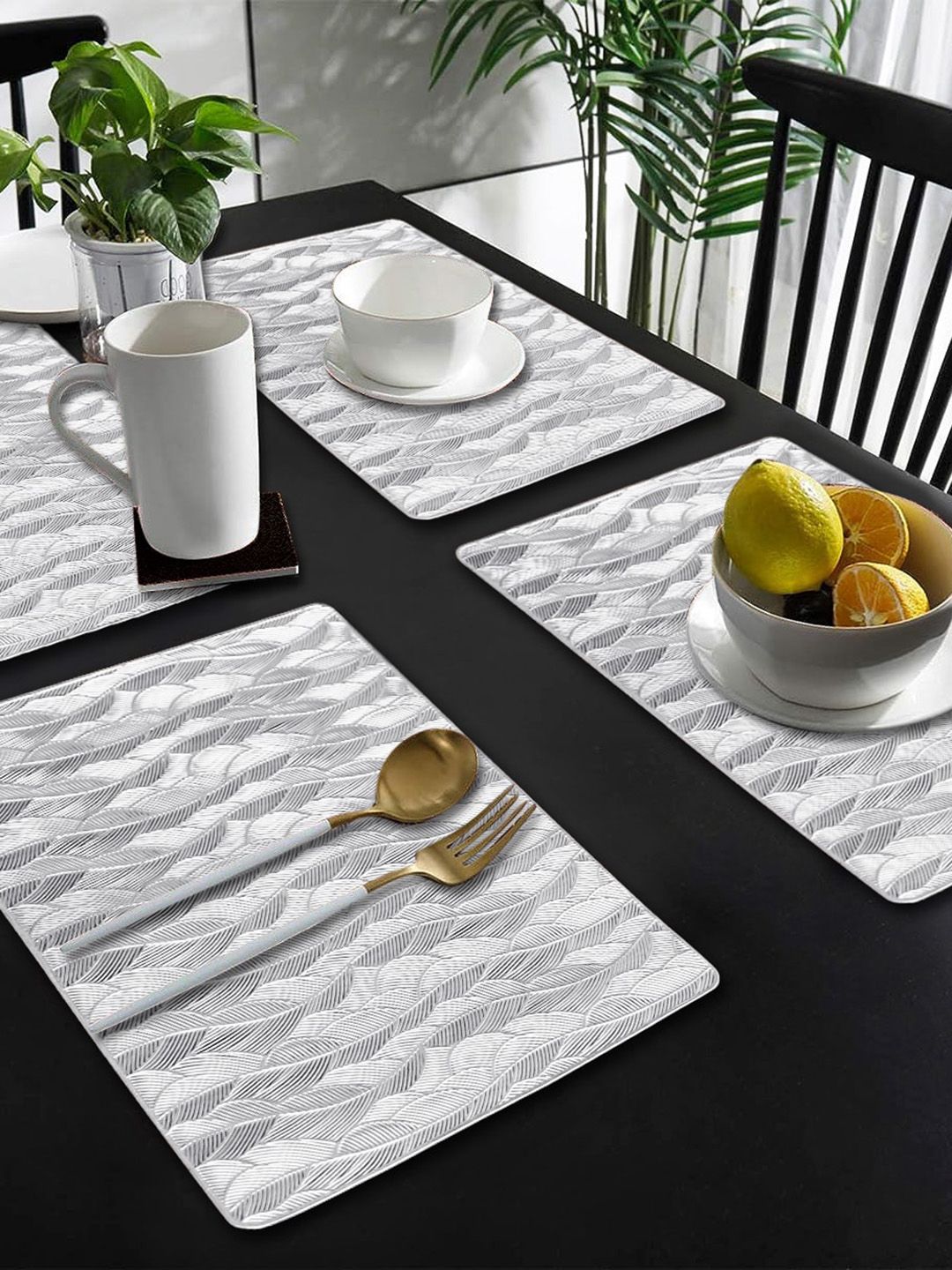 Dakshya Industries Silver Toned 4 Pieces Floral Rectangle Table Placemats-picture-57