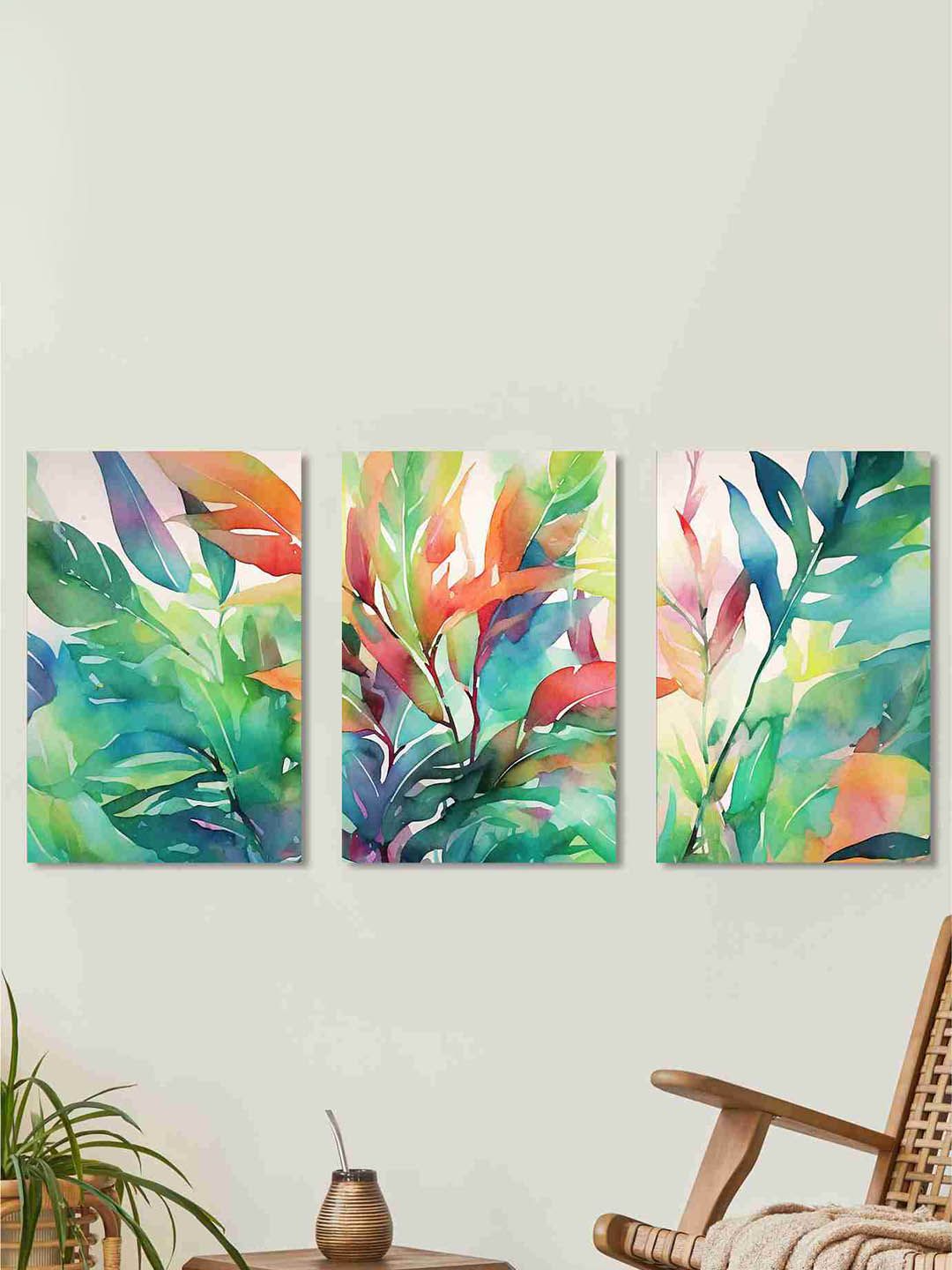 SAF Green & Orange 3 Pieces Floral Cotton Canvas Wall Arts-picture-8