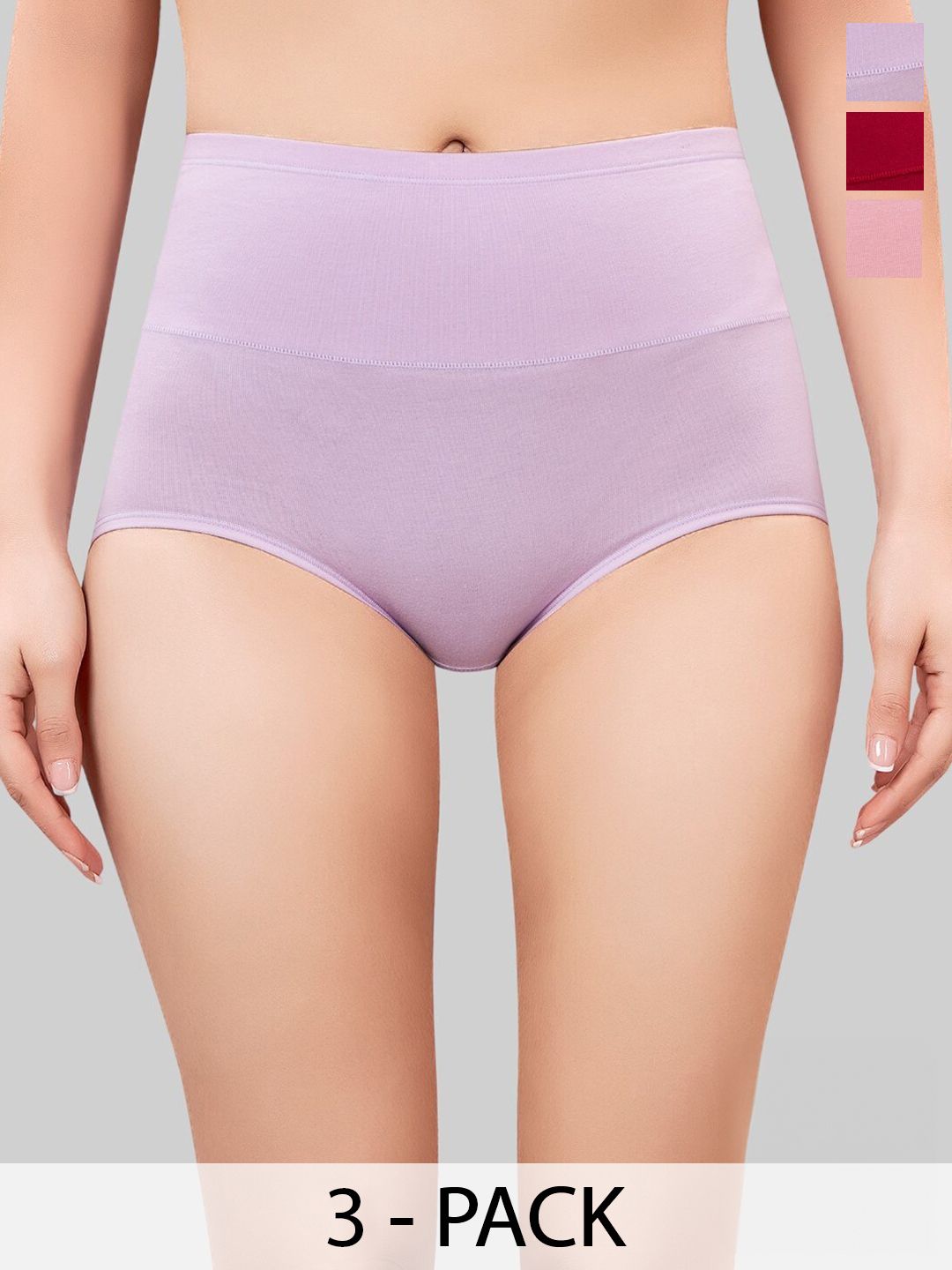 PLUMBURY Pack Of 3 High Waist Hipster Tummy Shaper-picture-25