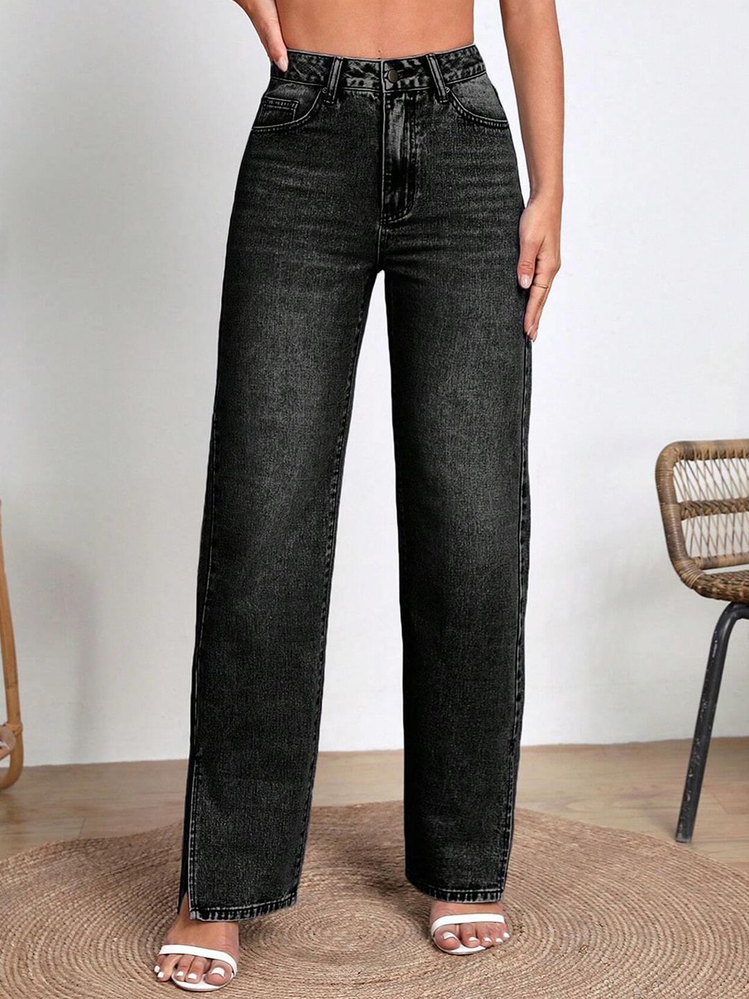 Kotty Women Jean Straight Fit High-Rise Clean Look Heavy Fade ...