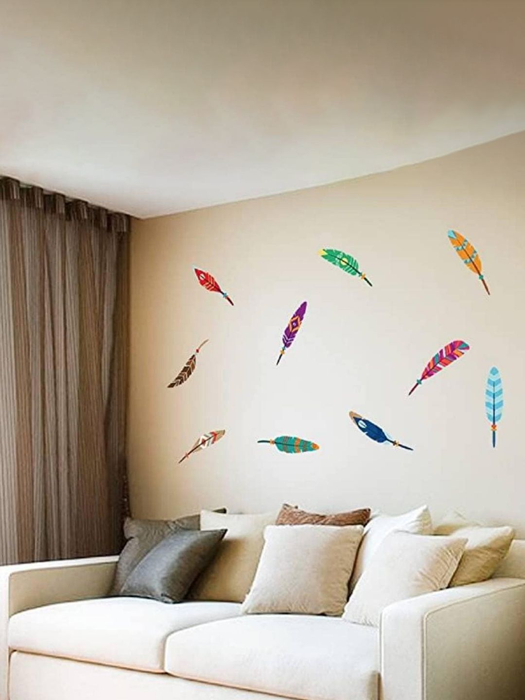 Jaamso Royals Pink & Blue Feathers Printed Self Adhesive Wall Sticker-picture-28