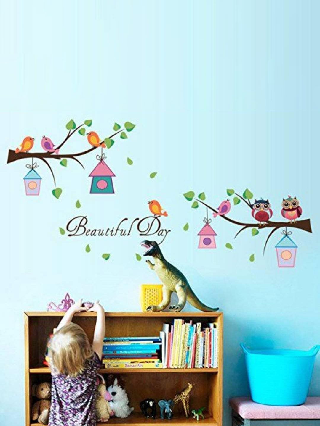 Jaamso Royals Pink & Green Printed Self Adhesive Wall Sticker-image-25